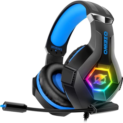 Ozeino Gaming Headset for PS4 PS5 PC, PS4 Headset with Microphone 3D Surround Sound Headphones Noise Cancelling RGB Lights