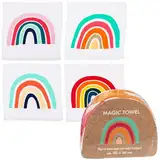 4er-Set Magische Regenbogen Baumwoll-Handtuch Zaubertuch - 30x30 cm - Mitgebsel & Geschenkidee für Kindergeburtstag, Reisen, Party - 100% Baumwolle, bunte Farben - Ideal für Kinder & Erwachsene