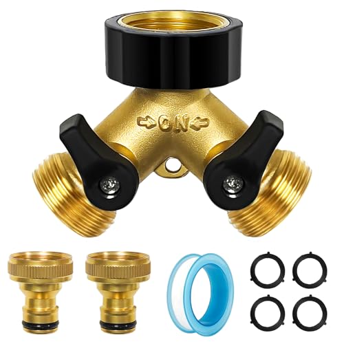 2 Wege Y Verteiler Wasser 3/4 Zoll,Wasseranschluss,Wasserhahn Verteiler mit Absperrhähnen,Gartenschlauch Verteiler für den Einsatz auf Waschmaschine, Küche, Garten, Rasen (Gold)