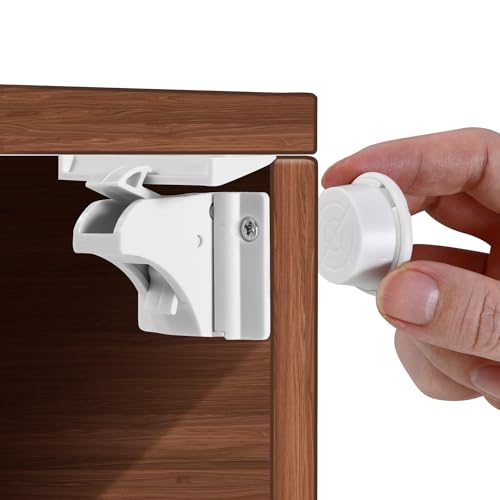 Kindersicherung Schrank,Magnetisches Schrankschloss,Unsichtbare Kindersicherung Schrank,(Weiß, 12 Schlösser + 3 Schlüssel)
