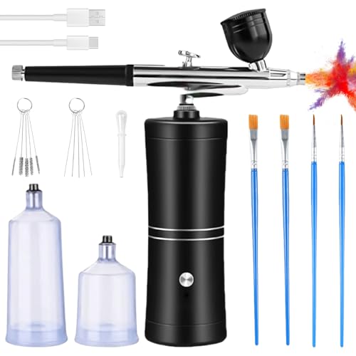 Airbrush Set, Portable Spritzpistole mit Kompressor, Kostenpflichtig Airbrush Kompressor, Airbrush Set mit Kompressor für Nageldesign Kuchendekoration, Kunst, Makeup, Handwerk, Modellfärbung