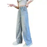 Mädchen Jean Hosen Vintage Hose mit Weitem Bein Denim Jeans Lang Baggy Hosen Weites Bein Jeanshose Lässige Hohe Taille Loose Fit Denim Vintage Hosen Jeanshose Streetwear Mode Hosen