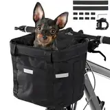 Goldmiky Faltbarer Fahrradkorb, Fahrradkorb Vorne für Hund, Easy Install Abnehmbare FahrradkorbTasche, mit Lenkeradapter für Kleiner Hunde, Einkaufen, Picknick (Schwarz)