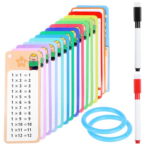 1x1 Lernkarten, Einmaleins Spiel 1x1, 15 Stück Mathe Lernkarten mit 2 Trocken Abwischbaren Markern und Ringen, Lernen Sie Multiplikation Einmaleinstabelle für das Klassenzimmer zu Hause Lustige
