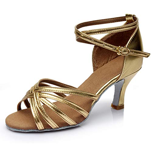 Latein Tanzschuhe Damen Latein Tango Tanzschuhe Ballsaal Salsa Tanzen Schuhe Heels Sandalen Latin Trainning Schuhe Mädchen Schuhe (Gold, 38)