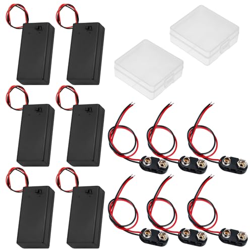 GTIWUNG 6 Stück 9V Blockbatterie Anschlusskabel mit An-/Aus-Schalter+6 Stück 9V Batterie Clip I Typ für Arduino Elektrische Spielzeug+Batteriefach Akkuhalter Aufbewahrungsbox