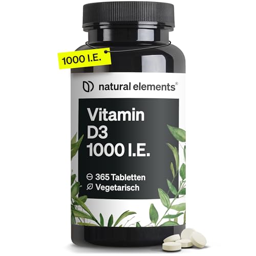 Vitamin D3 1000 I.E. – 365 Tabletten im Jahresvorrat – Vitamin D für Knochen und Immunsystem – hochdosiert, ohne unnötige Zusätze – in Deutschland produziert & laborgeprüft