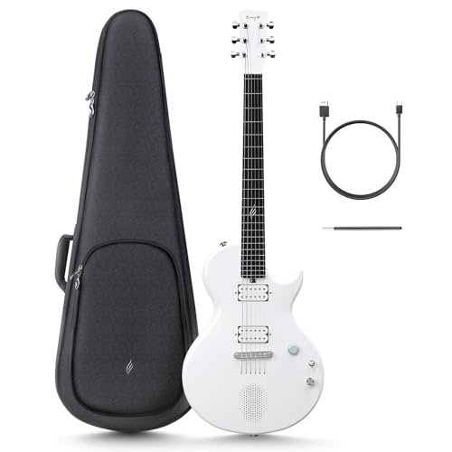 Enya E-Gitarre Nova Go Sonic – Weiße Intelligente E-Gitarre aus Kohlefaser mit Kabellosem 10-W-Lautsprecher, Integrierten Voreinstellungen, Ladekabel, Einstellschlüssel und Gigbag