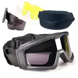 EMSECKO Airsoft Brille, Paintball-Schutzbrillen, Anti Schock Motorradbrillen Skibrille mit 3 austauschbaren Gläsern, Schutzbrille für Männer und Frauen beim Laufen, Radfahren, Skifahren (Schwarz)