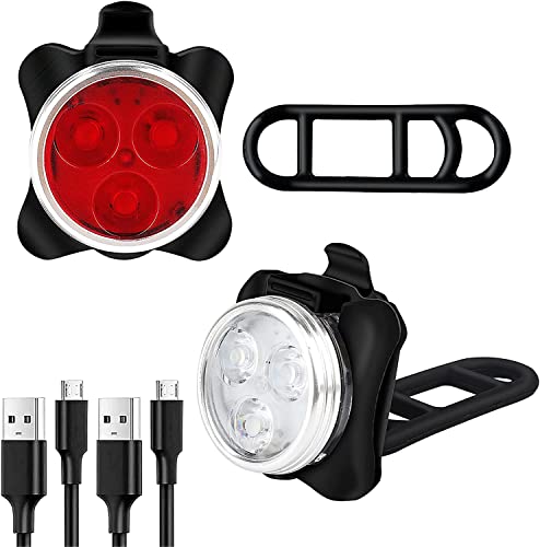 LED Licht Wiederaufladbares 2er Set, Helles Licht, Kompakt und Wasserdicht, Langlebiger Akku, LED Lampe Set für Außenbereich, kann auch als Kinderwagen Licht/Rucksack Licht (White and red Lights)