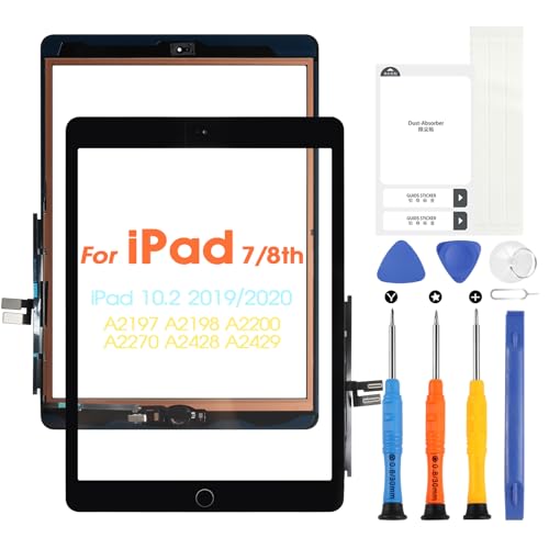 Touch Screen für iPad 7 2019 / iPad 8 2020 Touchscreen für iPad 7th / 8th Digitizer für iPad A2197 A2198 A2200 A2270 A2428 A2429 A2430 mit Home Button & Reparatur Kit (Schwarz)