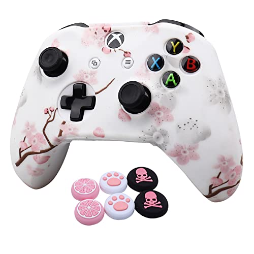 RALAN Pinke Controller-Skins für Xbox One, Silikon-Controller-Abdeckung, kompatibel mit Xbox Ones Controller (Pink Pro Daumengriff x 2, Katze + Totenkopfkappe & Abdeckgriff x 2) Blau Schmetterling