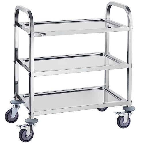 VEVOR Laborwagen Gerätewagen Medizintechnik Servierwagen 201 Edelstahl Tragbar Abräumwagen 181 kg Tragfähigkeit, 740 x 396 x 860 mm Labor Rollwagen Medical Trolley Dreifach-Design Silber