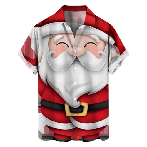 RUMAOZIA Christmas Shirt Herren Bequeme Ugly Shirt Festlich Hawaiihemd Umlegekragen Shirt mit Christmas Printed Komfortable Christmas Bekleidung Comfort Fit Shirt Xmas Hemd Weihnachtskostüm