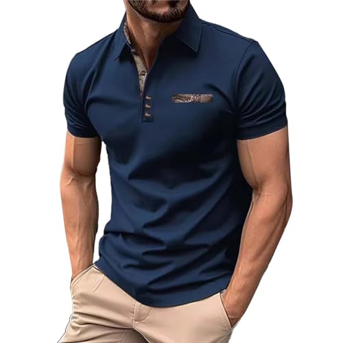 Poloshirt Herren Kurzarm Polohemd Giraffe Stickerei Einfarbig T-Shirt Poloshirt Herren Weiß Kurzarm Poloshirt Herren Blau XL