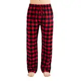 JTPW Men's 100% Cotton Flannel Sleep Pajama Pants With Pockets, Black Red Check, Size: L