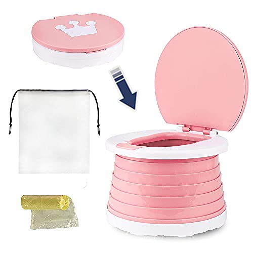 Zusammenklappbarer Toilettensitz für Kinder, zusammenklappbar, für Reisen, tragbar, zusammenklappbar, für Reisen, innen und außen, für Babys, mit Reisetasche (Rosa)