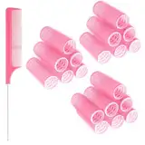 Sibba 18 Stück Lockenwickler Locken mit 1 Kämme Haftwickler Selbsthaftend Hair Rollers Locken Curlers Ohne Hitze Lockenwickler Klettwickler Kleine Haarwickler für Lange Mittlere Kurze Haar (Rosa,20mm)