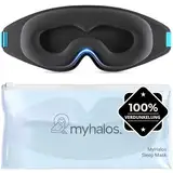 MyHalos® Schlafmaske – Verdunkelnde Schlafmaske Frauen – 3D Schlafmaske Herren für Komfort ohne Druck – Vorgeformte Schlafbrille für Komplette Verdunkelung – Schwarze Augenbinde mit Etui