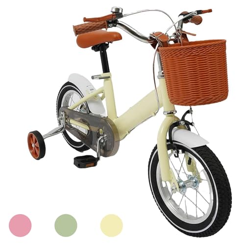 Garbenat 12 Zoll Kinderfahrrad Upgraded Kinder Fahrrad für ab 2-4 Jahre HöHenverstellbar Kinderfahrrad mit Stützrädern & Korb Kinderfahrrad ab 3 Jahre Jungen & Mädchen (Gelb)