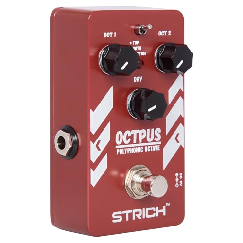 STRICH Polyphonisches Oktav Gitarreneffektpedal, True Bypass, Digitaler Oktav-Shifter mit Top/Both/Bottom Auswahl für E-Gitarre, Kompaktes & Praktisches Aluminiumgehäuse, Rot
