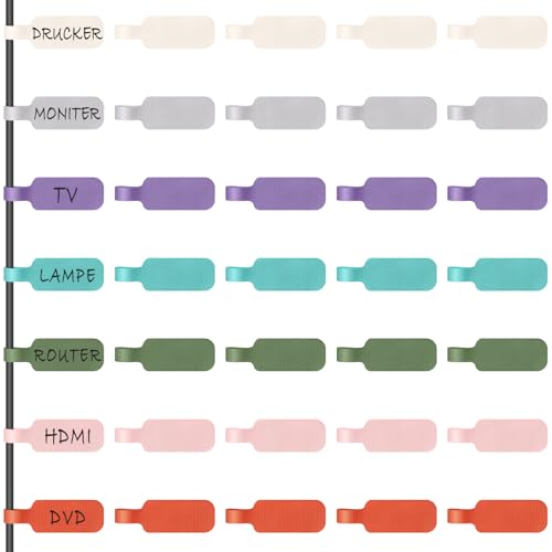 Trilancer Kabeletiketten Kabel Beschriftung Wiederverwendbar, 35 St Mehrfarbige Beschreibbare Kabel-Etiketten - 4 cm x 2 cm Schreibfläche Zum Identifizierung von Kabel, Groß. Drähten. Vielseitige