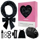 weiwei Locken ohne Hitze, Samt Heatless Overnight Curls Band Lockenwickler Über Nacht, 70" Haarwickler DIY Hair Curler Rollers Lockenband, 9 Stück Locken Set mit Schlafmütze für Langes Haar (Schwarz)