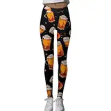 Oktoberfest Leggings Damen Bier Drucken Strumpfhose Lustig Stretch Yogahose Lang Blickdicht Sportleggins High Waist Elastische Leggings Festlich Workout Sport Fitnesshose Jogginghose (A3-Black, M)