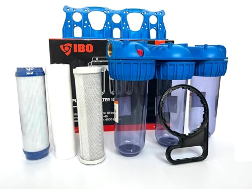 IBO Wasserfilter Vorfilter 3-Stufen 1 Zoll 8 bar | 3 Wasserfilterpatronen | Sedimentfilter | für Hauswasser | Brunnenwasser Wasserversorgung | Durchflussmenge 4000 l/h