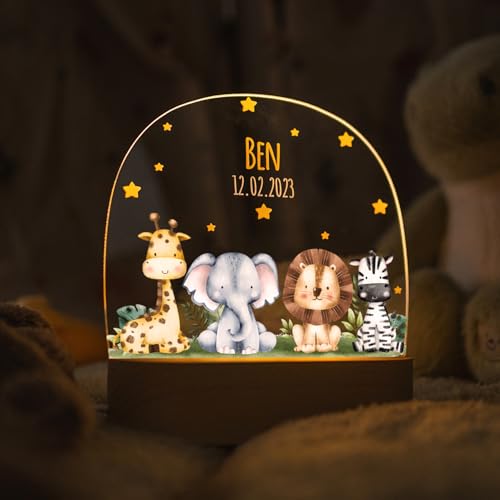 GRAVURZEILE Baby Nachtlicht personalisiert mit Namen - LED Lampe für Kinderzimmer - Schlummerlicht für Babys mit Name - Geschenk zur Geburt, Taufe & Geburtstag - Nachttischlampe für Jungen & Mädchen
