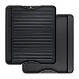 Denmay Gusseisen-Grillplatte 34 X 40cm reversibler Kochgrill & Grillpfanne 2-in-1, multifunktional Gusswendeplatte für offenes Feuer, Gasgrill, Ofen, Holzkohlegrill, 1 Pack