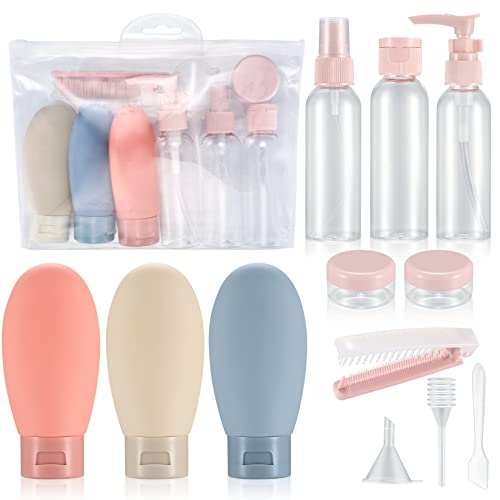 12 Stk Reiseflaschen Set, 60 ml Kosmetikflaschen, Reise Flaschen und Behälter, leere nachfüllbare Squeeze Flaschen Behälter, Reisegrößen Flaschen für Reise Toilettenartikel, Shampoo, Conditioner