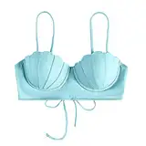 QWUVEDS Hemd Herren Blau Langarm Riemchen-Muschel-Bikinioberteil, Push-Up-Badeanzugoberteile für Frauen mit Bügel-Badeanzugoberteilen Tops Mädchen Mit Spitze Bikini mit Kissenkörbchen