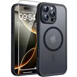 TOCOL 3 in 1 für iPhone 16 Pro Hülle für Magsafe, mit 2 Schutzglas, Vollständiger Kameraschutz Stoßfest Kratzfest Magnetisch Handyhülle für iPhone 16 Pro Case, Schwarz