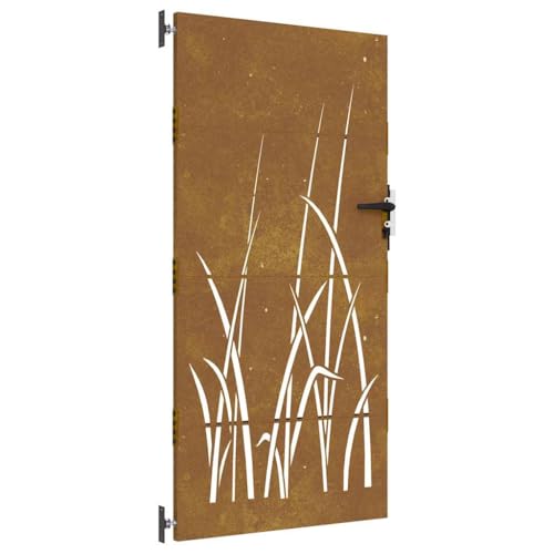 vidaXL Gartentor, Gartentür mit Gras-Design, Abschließbar Hoftor Eingangstor für Garten Terrasse, Tor Zauntor Gartenpforte, 85x200 cm Cortenstahl
