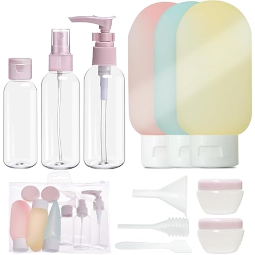 Reisebehälter-Set, Reisezubehör, auslaufsicher, quetschbar, nachfüllbar, mit Taschen für Kosmetik, Shampoo, Lotion, Flüssigkeiten, 15 Stück, Mehrfarbig (Farbe-2)