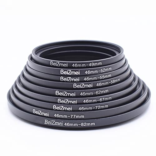 9Stück Kamera Objektiv Filter Ring Kompatibel für 46mm Kamera Objektiv,46-49/46-52/46-55/46-58/46-62/46-67/46-72/46-77/46-82.CNC eloxiertem Aluminium.(46mm Step-Up Ringe(9 Stück Set))