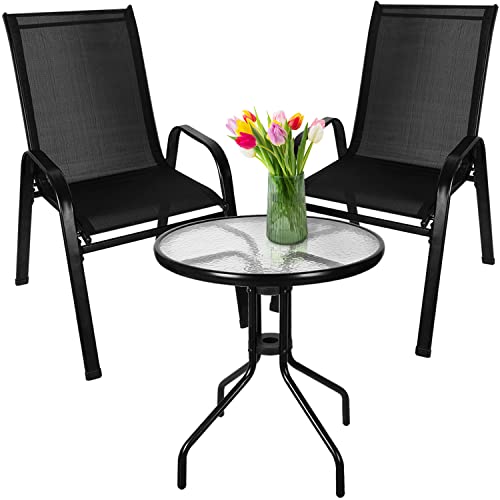 Bistro-Set 3-teilig Balkonmöbel-Set Tarassentisch Rund Gartenstühle Hochlehner Stapelbar Gehärtetes Glas Metal Wetterfest 23461