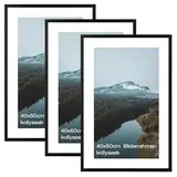Kollyseek 3er Set 40x60cm Bilderrahmen und Acrylglas Schwarz, Zum Aufhängen & Aufstellen, Wand Fotorahmen, Moderner Dekorahmen