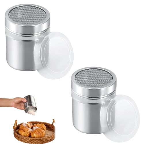 Puderzuckerstreuer,2 Stück Edelstahl Streuer,Mehlstreuer,Kakaostreuer,Kakaostreuer Für Cappuccino,Kakao Streuer,Staubzuckerstreuer,Für Schokolade, Puderzucker, Zucker, Salz, Kakao, Mehl, Kaffee