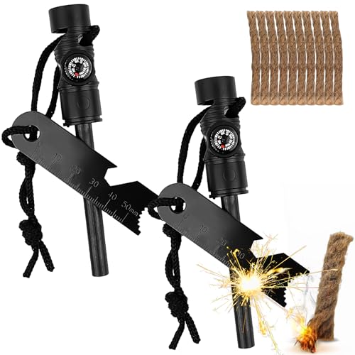 2Pcs Feuerstahl Feuerstein Survival, Autdoor Ausrüstung Set Zündungen Feuerstarter Fireflint Magnesium Feuerzeuge Für feuerstahl Feuerstein für Survival, Zuhause, Camping und Bushcraft Abenteuer