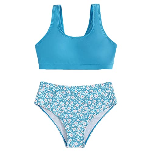 Bikini Mädchen Teenager Zweiteiliger Badeanzüge Bustier und Bedruckte Bikinihose Mädchen Bikini-Set Strand Badeanzug Bademode für Mädchen Kinder UV-Schutz Bikini Badeanzug Schwimmanzug Badebekleidung