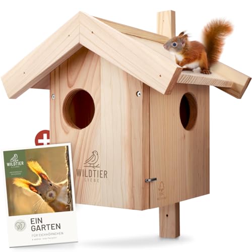 wildtier liebe Eichhörnchen Kobel - Nest für Eichhörnchen aus verschraubtem Massiv-Holz, Eichhörnchenhaus und Nistkasten zum Hängen für den Garten