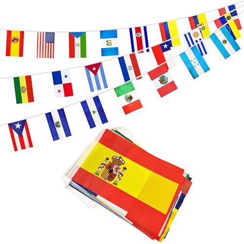 Lateinamerika 22 Länder Banner Flaggen, spanische Sprache sprechende String Flaggen, Latino Wimpelkette Internationale Flagge für Klassenzimmer, Party, Geschäfte und Bars Dekorationen,