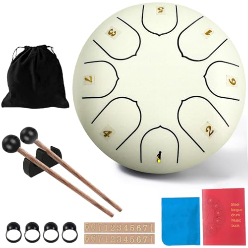 Rain Drum,8 Noten 6 Zoll,Chakra Regentrommel,Stahlzungentrommel Regen,Rain Music Drum,Rain Drum Outdoor,Rain Drum Garten,Handpan mit Schlägel,Percussion Instrumente (8-Ton 6-Zoll)