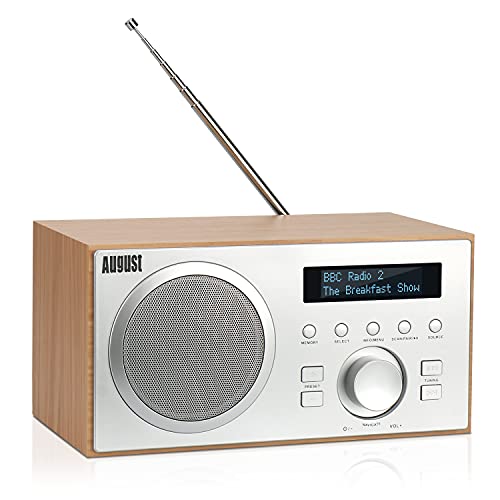 DAB+/FM Radio mit Bluetooth-August MB420-Digitales Küchenradio mit Holzgehäuse mit RDS-Funktion 60 Presets Hifi Lautsprecher 5W - Radiowecker mit Sleeptimer Alarm Snooze - USB/Aux-In/Aux-Out