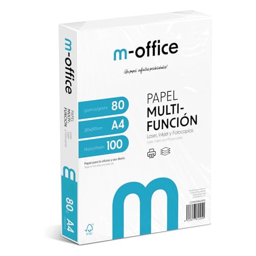 A4-Papier, 80 g, Packung mit 100 Blatt, Multifunktionspapier für Inkjet- und Laserdrucker, A4-Blätter, 210 x 297 mm, ideal für Büro und Zuhause · m-office (100 Blatt)