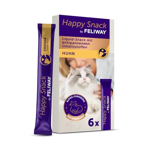 Happy Snack by FELIWAY für Katzen | Für den besonderen Glücksmoment | unterstüzt in beunruhigenden Zeiten | mit natürlichen Inhaltsstoffen | 6 Sticks á 15g | Geschmack: Huhn