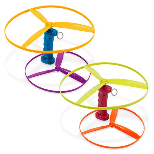 Battat Propellerspiel mit 2 Griffen und 4 Propeller – 30 cm und 20 cm Durchmesser – Motorikspielzeug Flugspiel, Spielzeug für Kinder ab 3 Jahren, Gelb, Orange, Blau, Grün, Rot, Violett