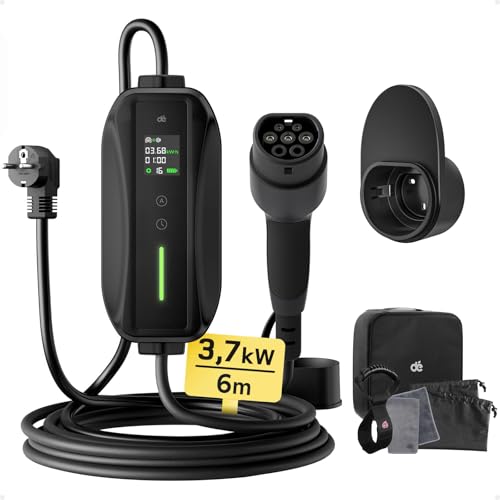 dé Typ 2 Ladekabel Schuko 3,68kW[1-phasig, 6m, 6-16A], EV Chargers mit Steuerbarer Digitalanzeige für Elektroauto, EV Ladegerät für 3008/508, C5X, DS7, GLA, Q3, X3, ZOE, ID.3, ID.4 und Anderen PHEV/EV